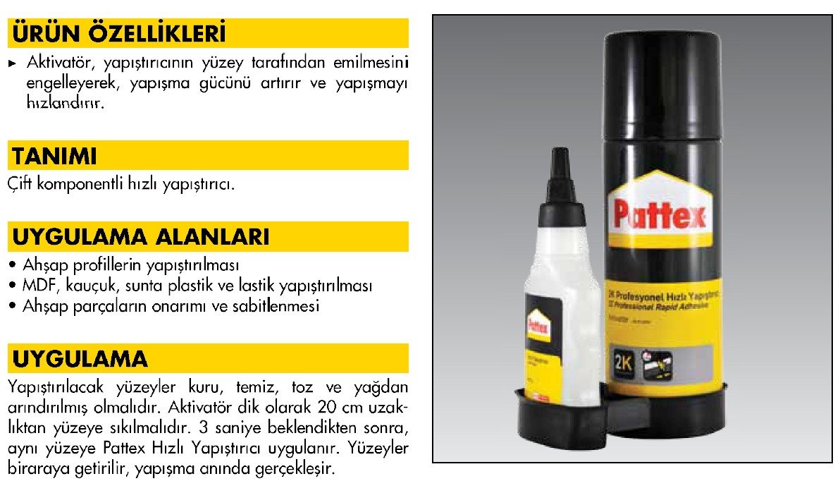 Pattex 283540 2K Aktivatörlü Hızlı Yapıştırıcı 200ml Aerosol+50ml